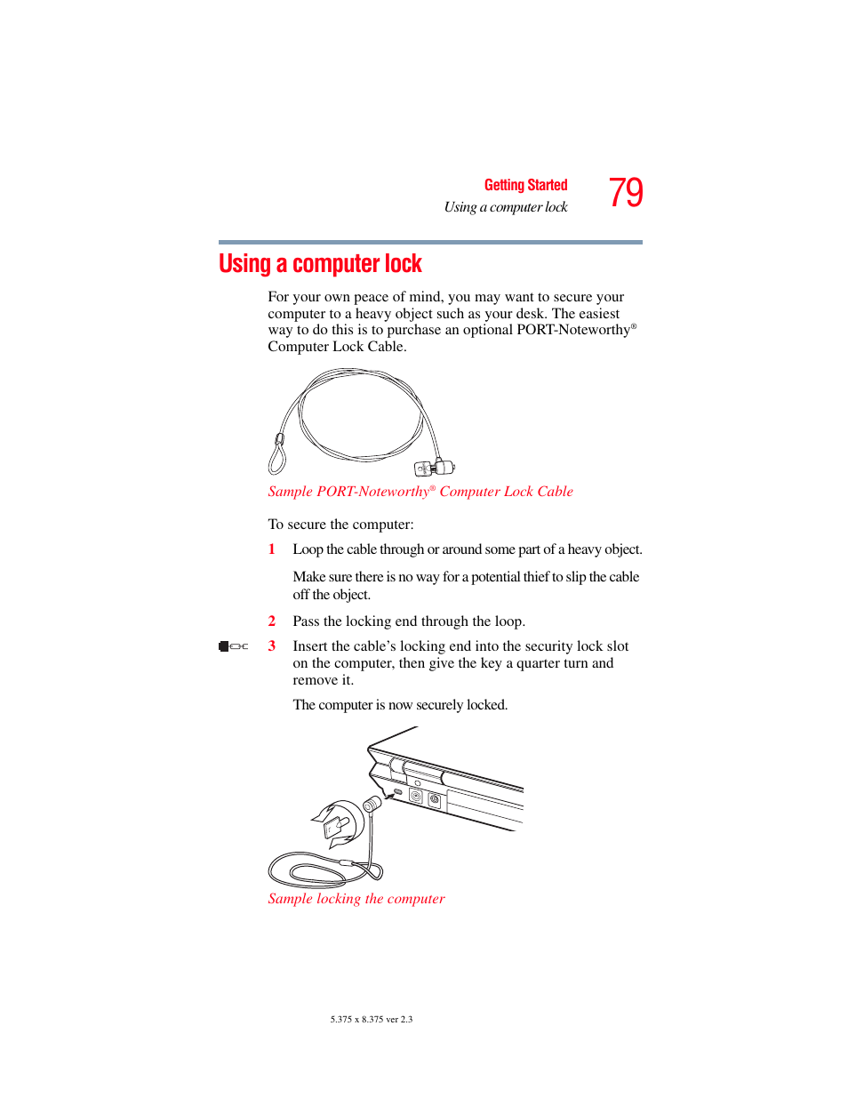 Using a computer lock | Toshiba F25Series User Manual | Page 79 / 345