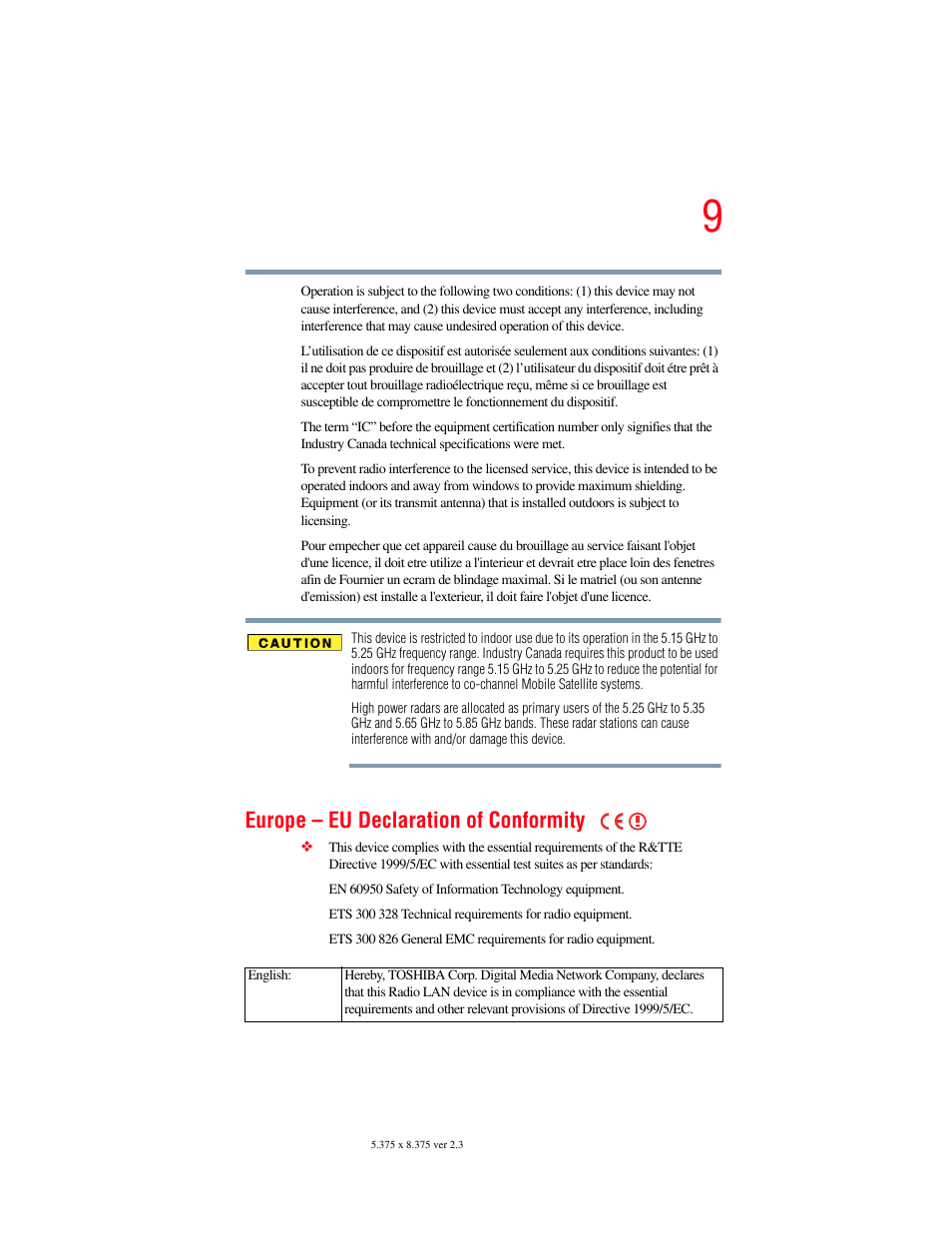 Europe – eu declaration of conformity | Toshiba F25Series User Manual | Page 9 / 345