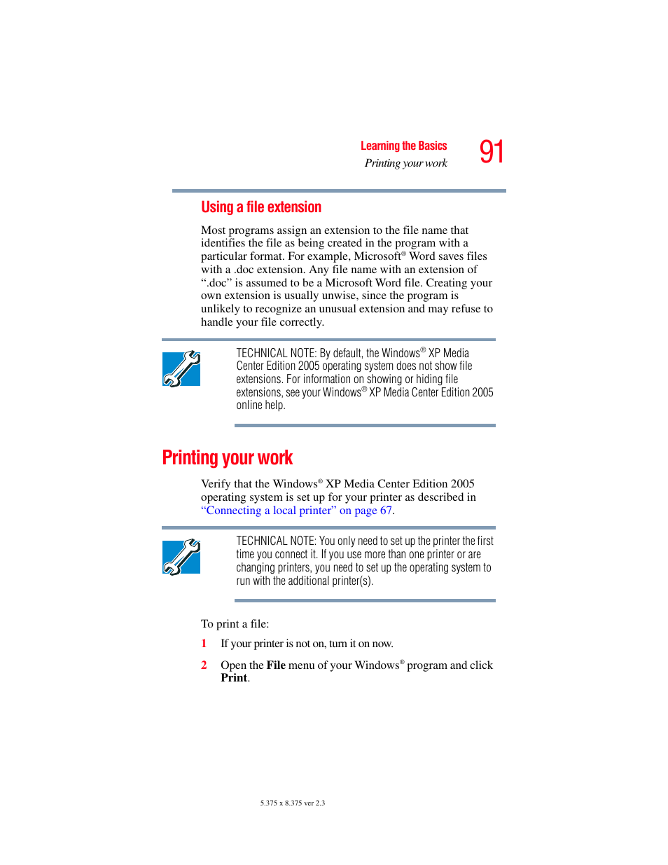 Printing your work, Using a file extension | Toshiba F25Series User Manual | Page 91 / 345