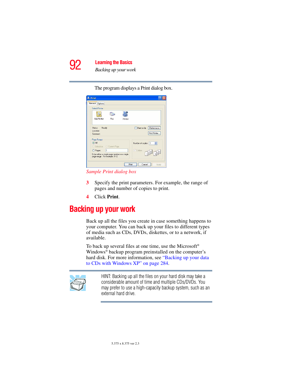 Backing up your work | Toshiba F25Series User Manual | Page 92 / 345
