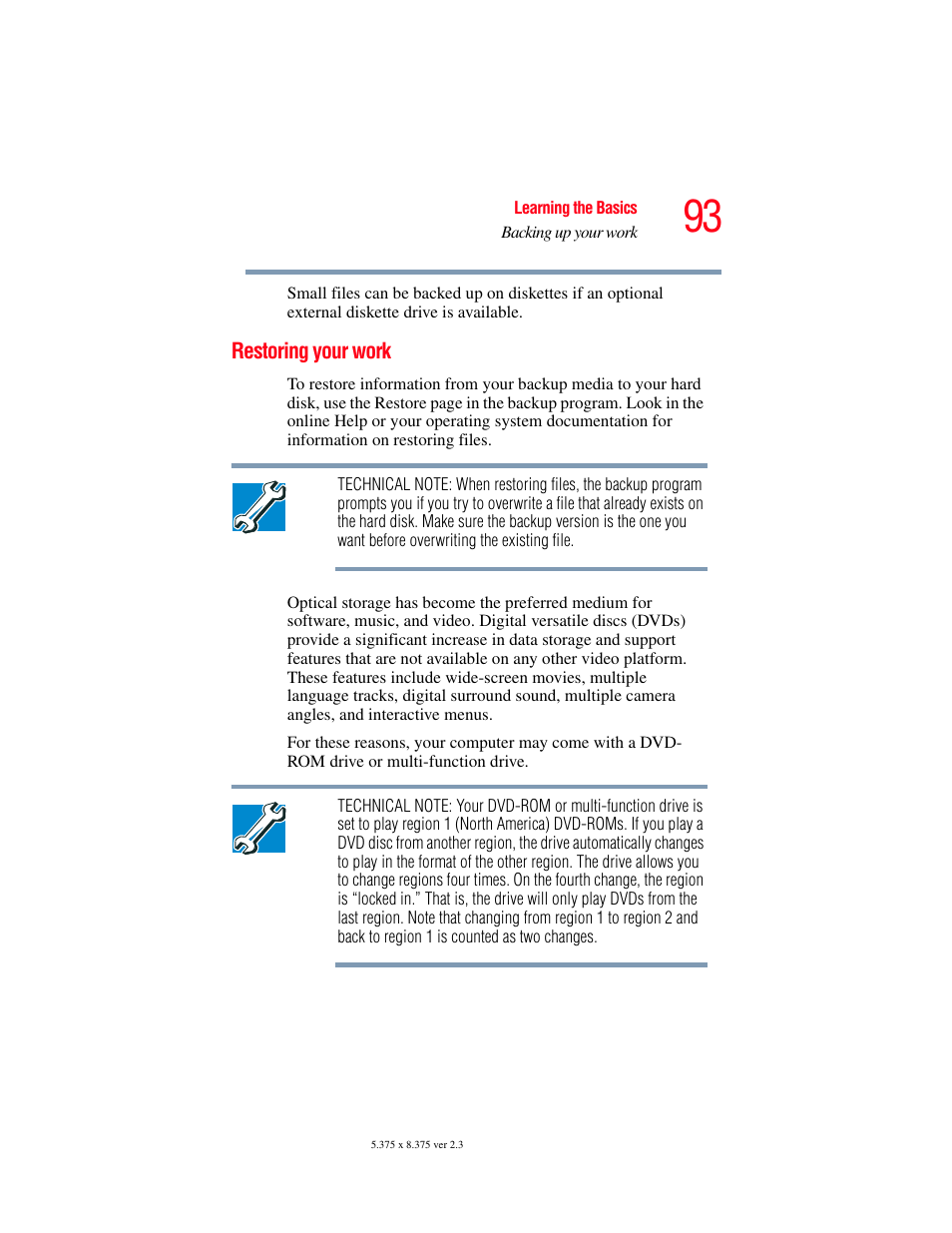 Restoring your work | Toshiba F25Series User Manual | Page 93 / 345