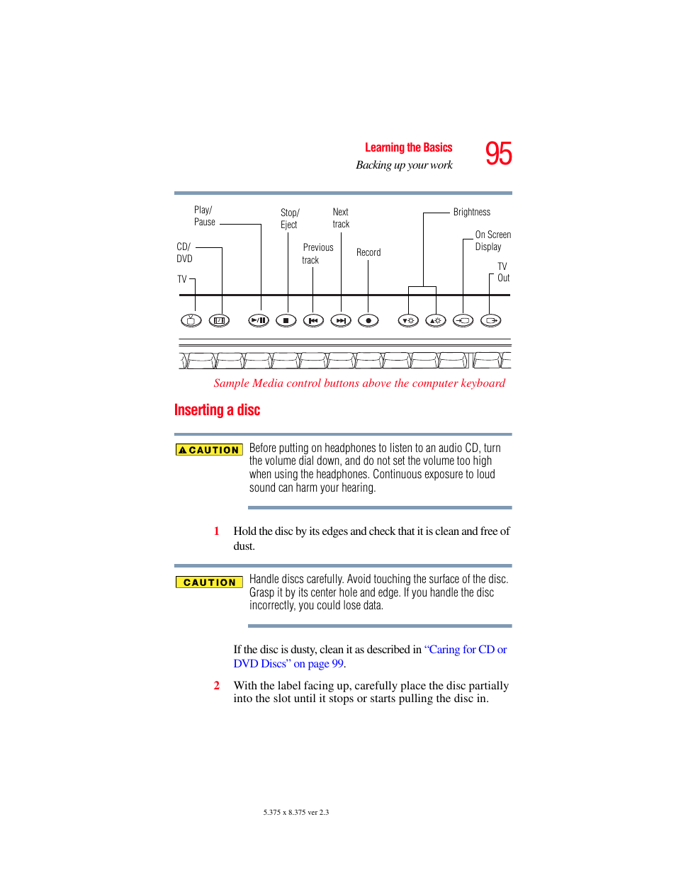 Inserting a disc | Toshiba F25Series User Manual | Page 95 / 345