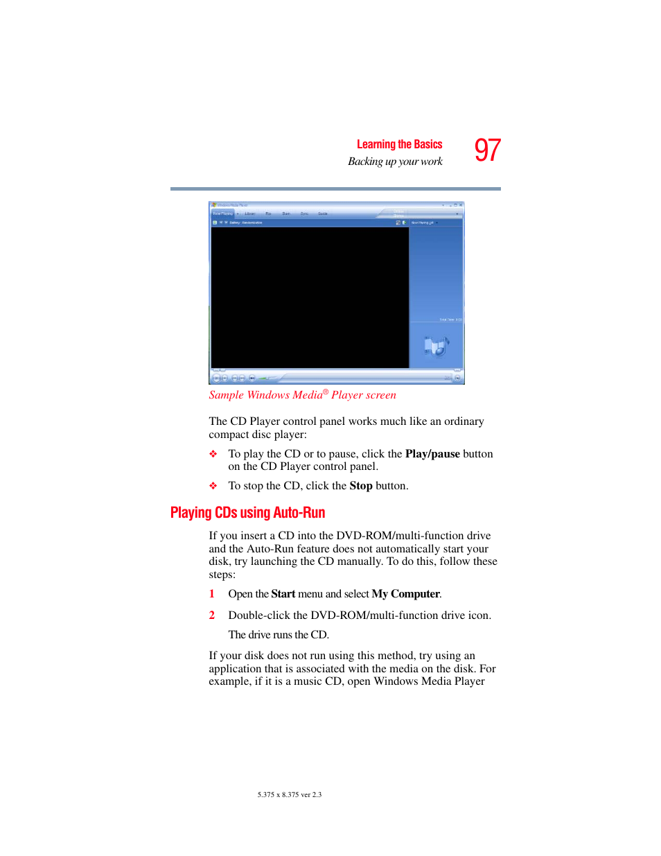 Playing cds using auto-run | Toshiba F25Series User Manual | Page 97 / 345