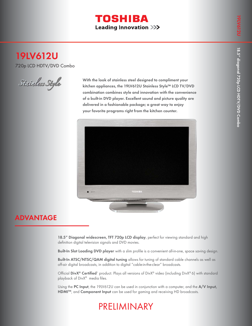 Toshiba 19LV612U User Manual | 2 pages