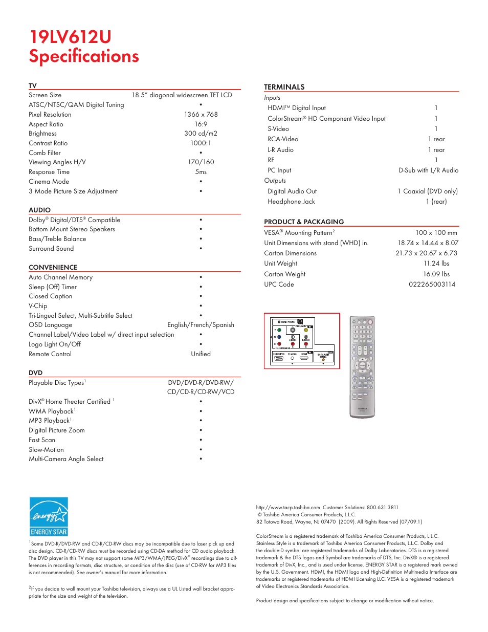 Toshiba 19LV612U User Manual | Page 2 / 2
