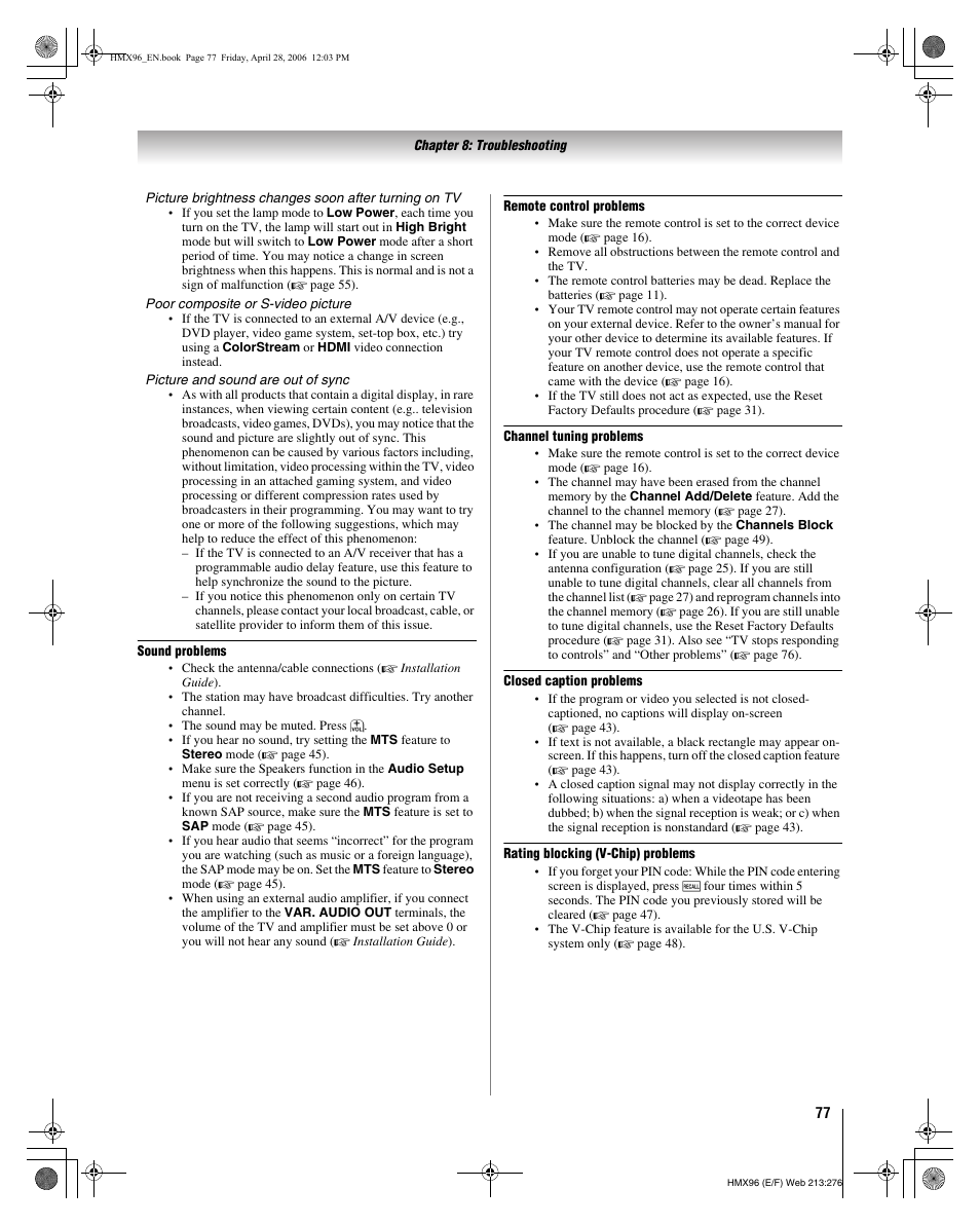Toshiba Integrated High Definition DLP 50HMX96 User Manual | Page 77 / 90