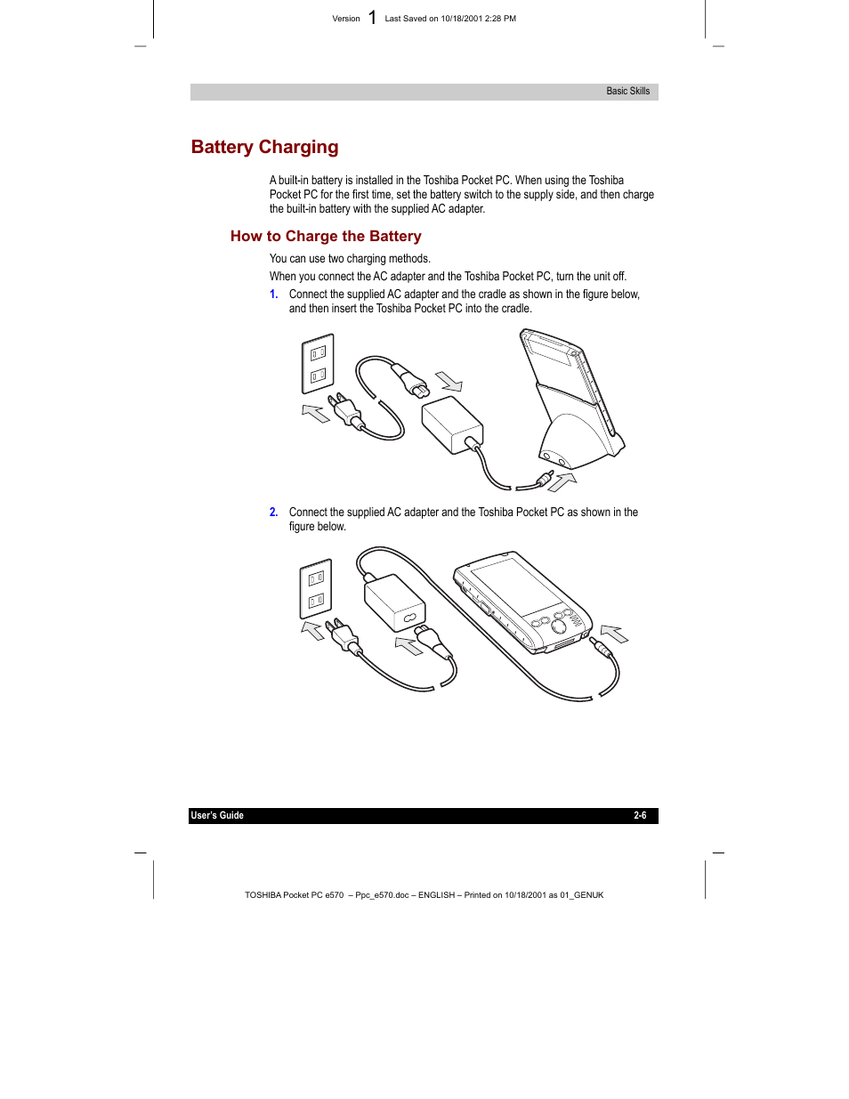 Battery charging | Toshiba e570 User Manual | Page 19 / 109