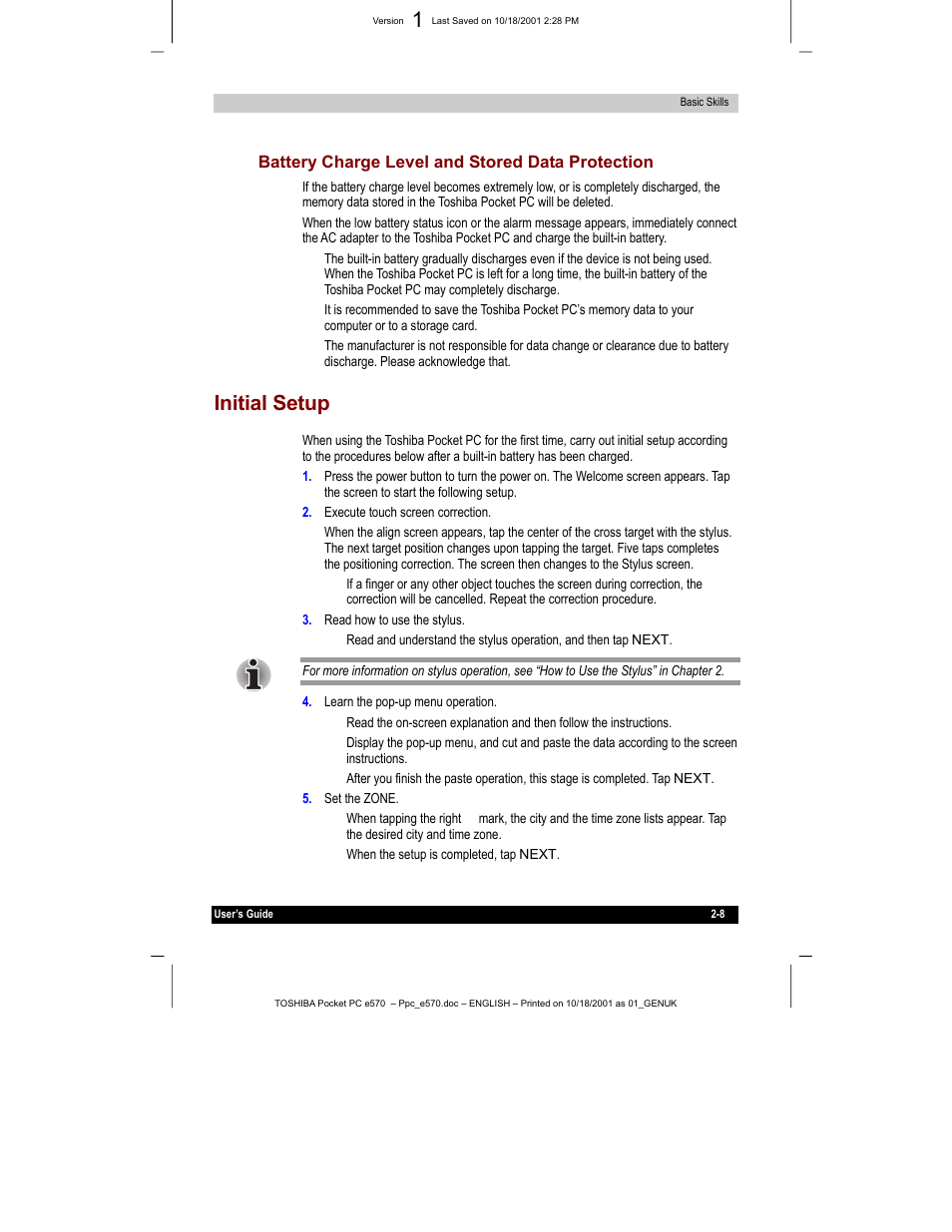 Initial setup | Toshiba e570 User Manual | Page 21 / 109
