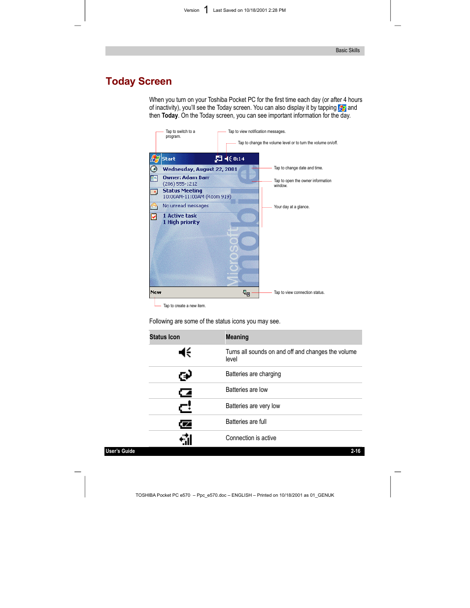 Today screen | Toshiba e570 User Manual | Page 29 / 109