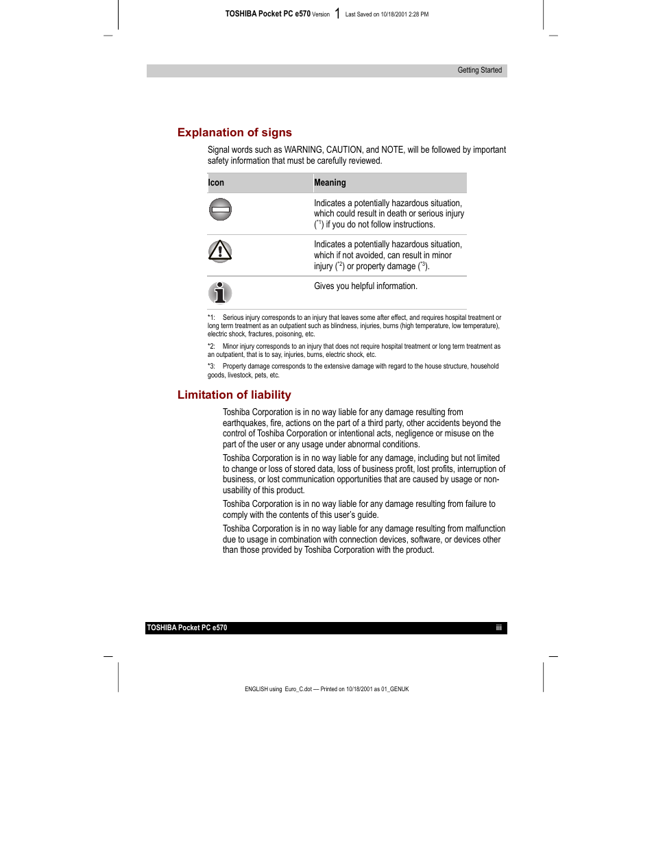 Explanation of signs, Limitation of liability | Toshiba e570 User Manual | Page 3 / 109