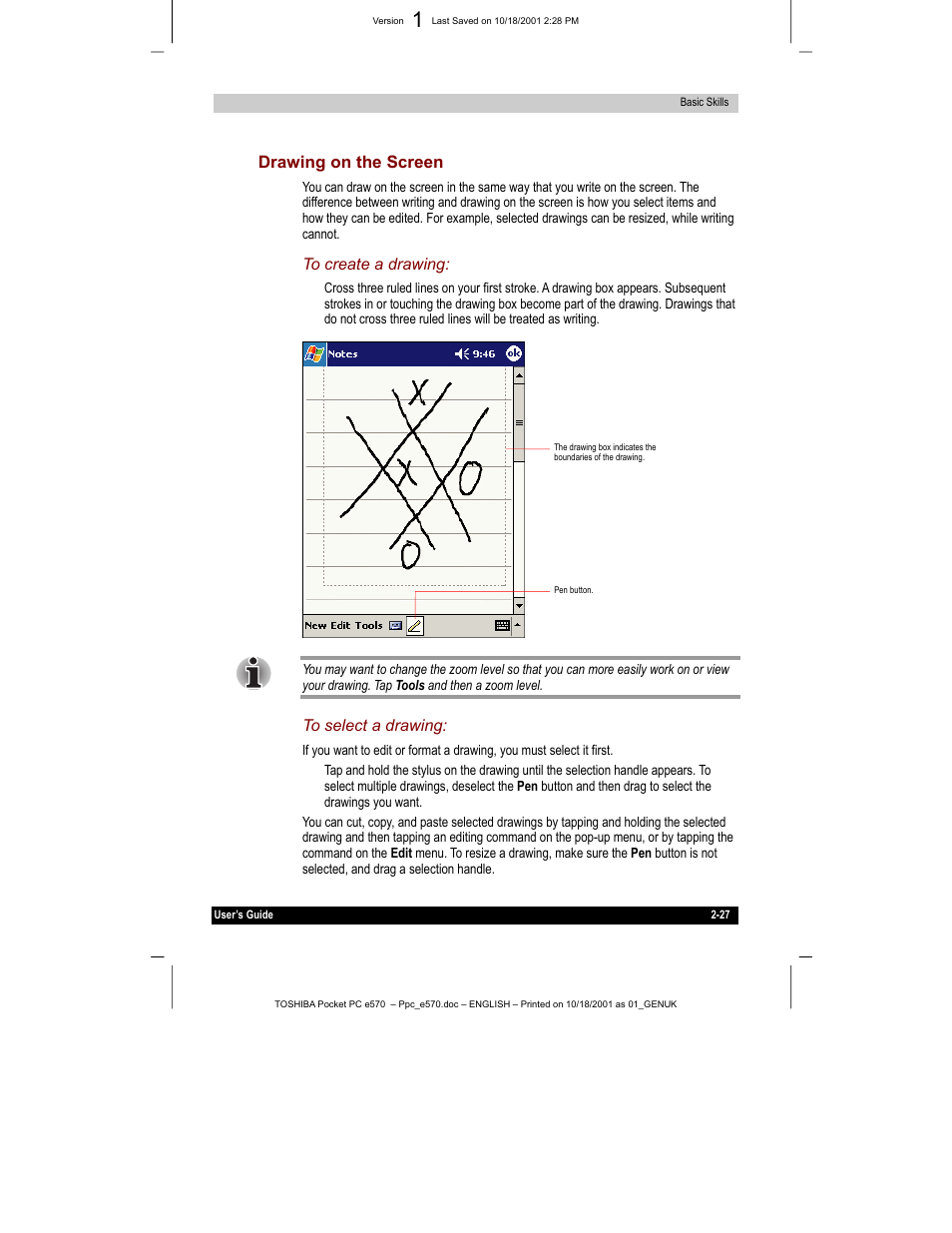 Drawing on the screen | Toshiba e570 User Manual | Page 40 / 109