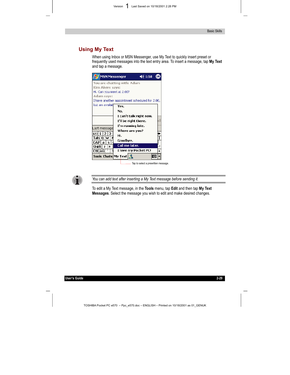 Using my text | Toshiba e570 User Manual | Page 42 / 109