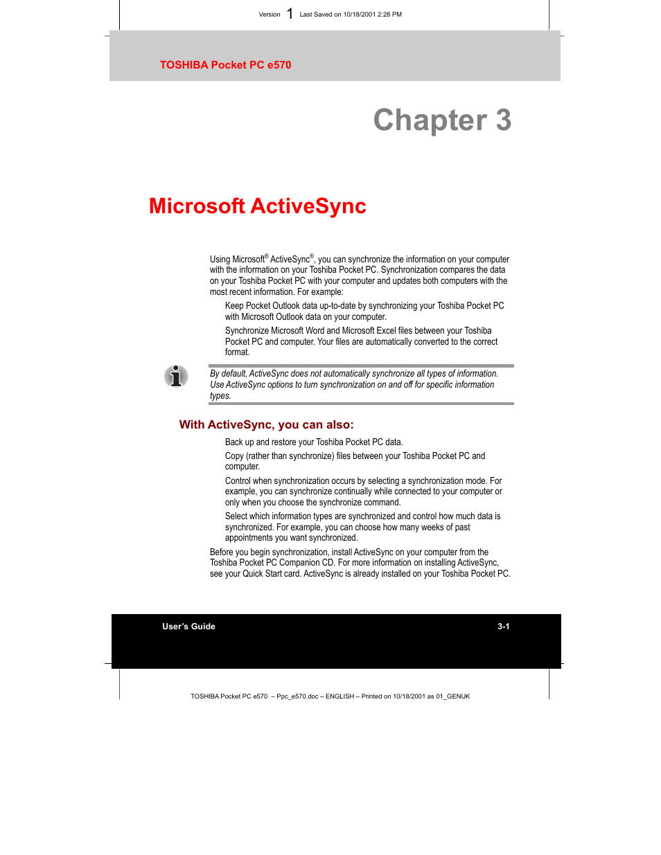 Chapter 3, Microsoft activesync | Toshiba e570 User Manual | Page 50 / 109