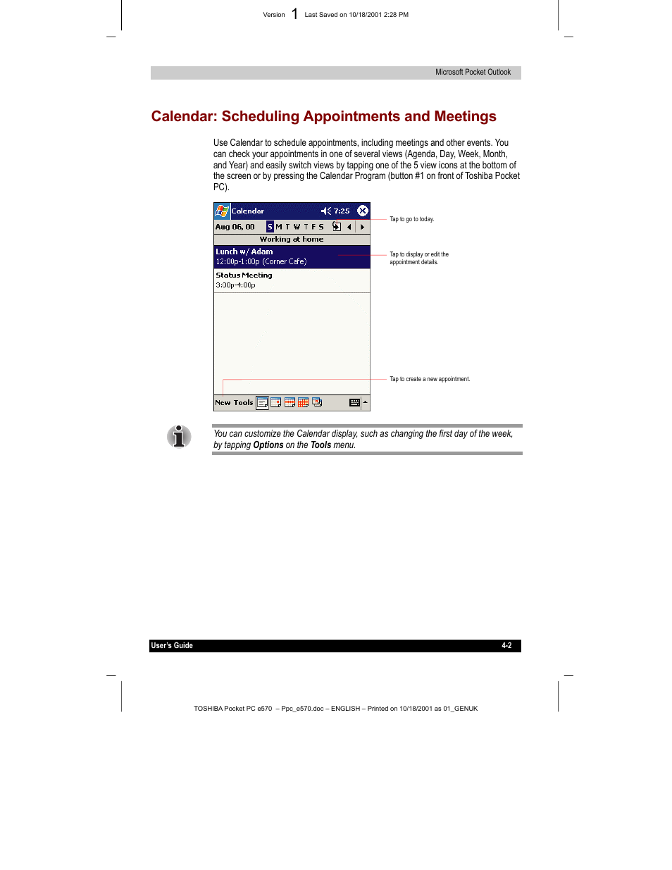 Calendar: scheduling appointments and meetings | Toshiba e570 User Manual | Page 53 / 109