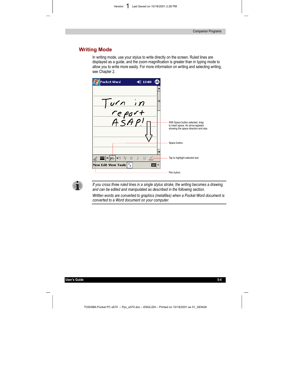 Writing mode | Toshiba e570 User Manual | Page 72 / 109