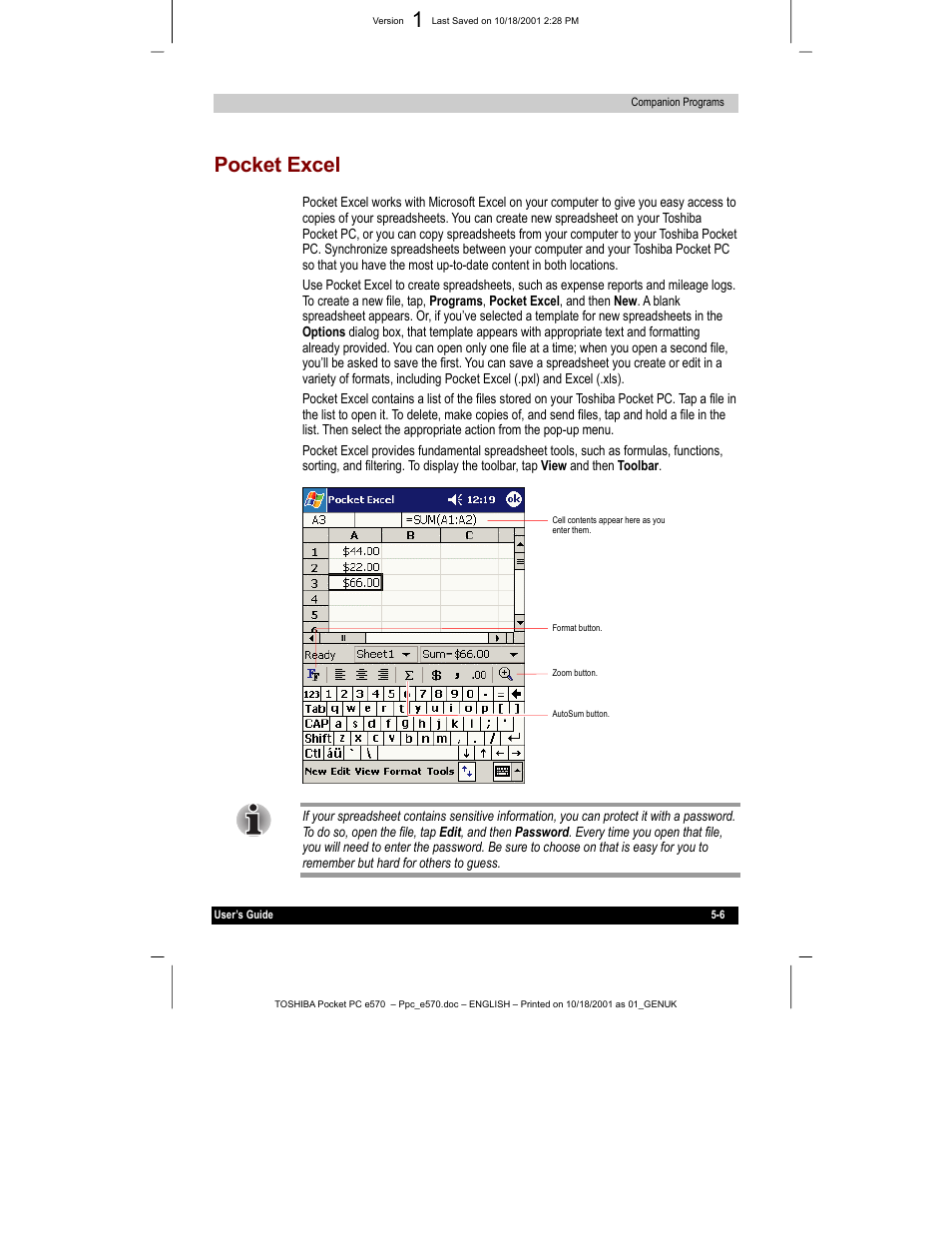 Pocket excel | Toshiba e570 User Manual | Page 74 / 109