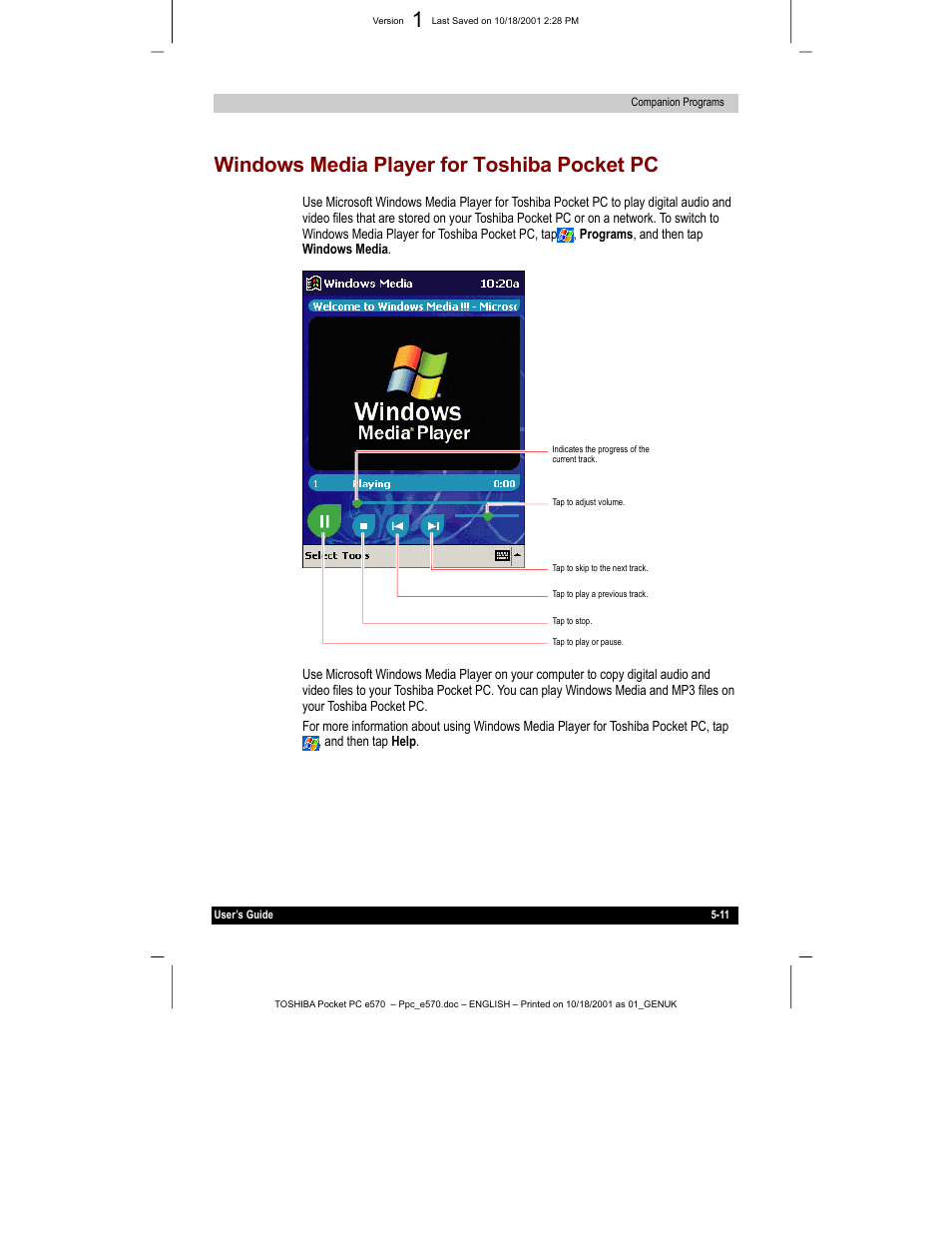 Windows media player for toshiba pocket pc | Toshiba e570 User Manual | Page 79 / 109