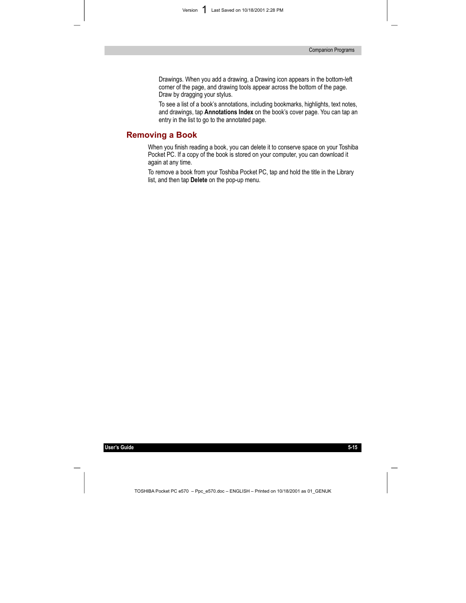 Removing a book | Toshiba e570 User Manual | Page 83 / 109