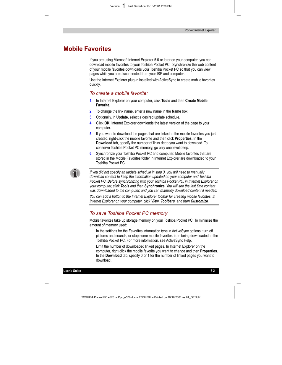 Mobile favorites | Toshiba e570 User Manual | Page 85 / 109