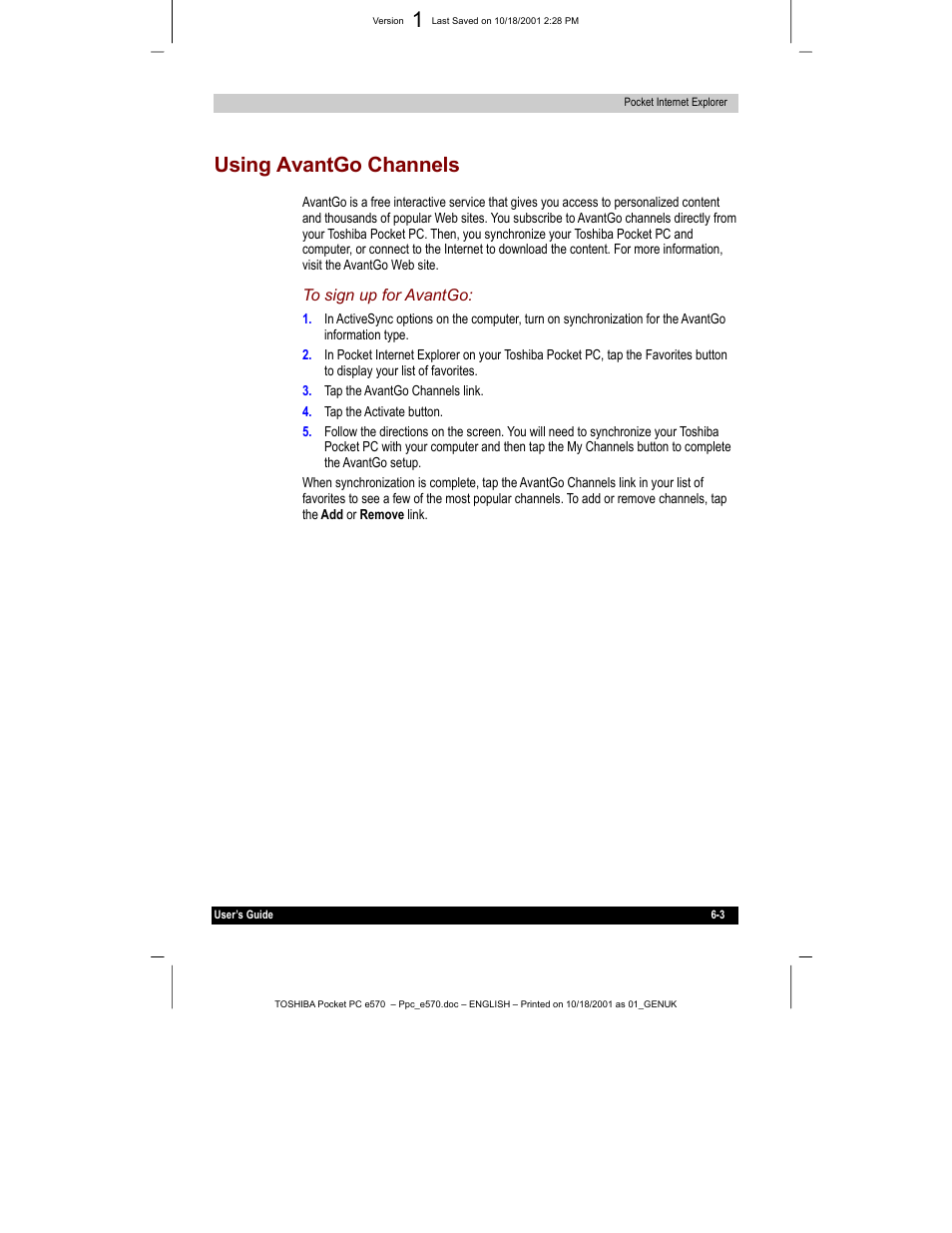 Using avantgo channels | Toshiba e570 User Manual | Page 86 / 109