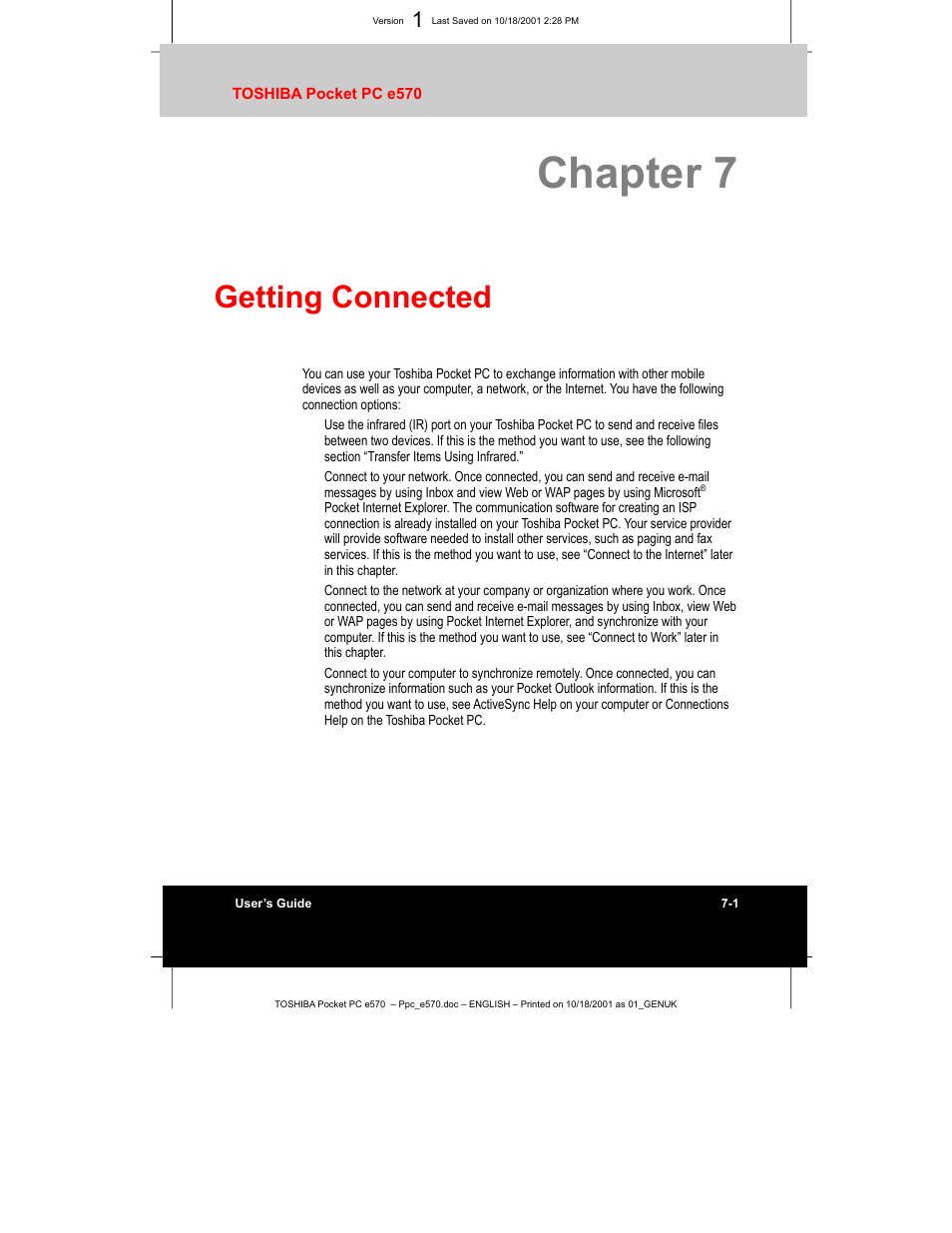 Chapter 7, Getting connected | Toshiba e570 User Manual | Page 89 / 109