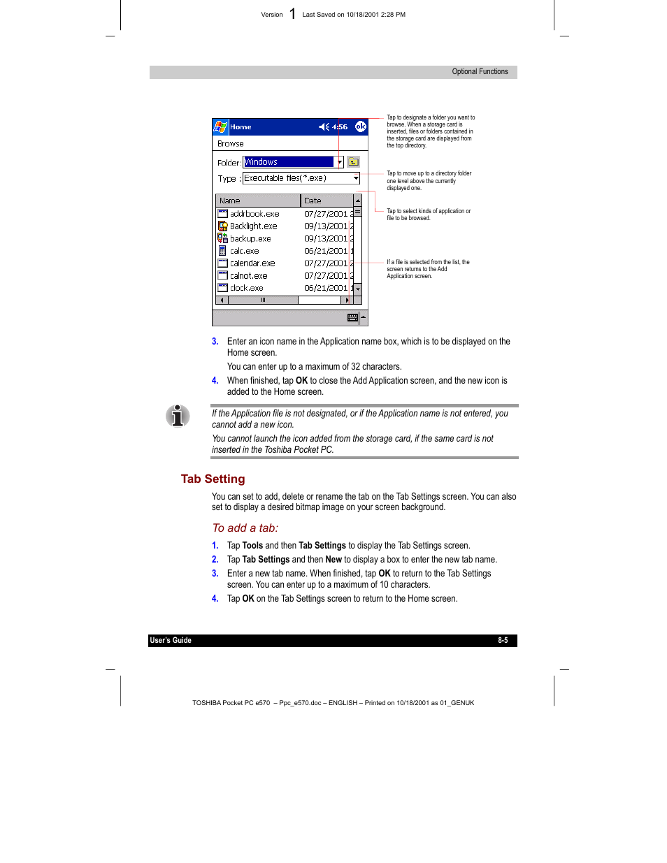Tab setting | Toshiba e570 User Manual | Page 99 / 109