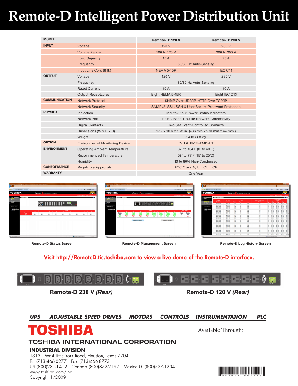 Remote-d intelligent power distribution unit, Industrial division | Toshiba REMOTE-D User Manual | Page 2 / 2
