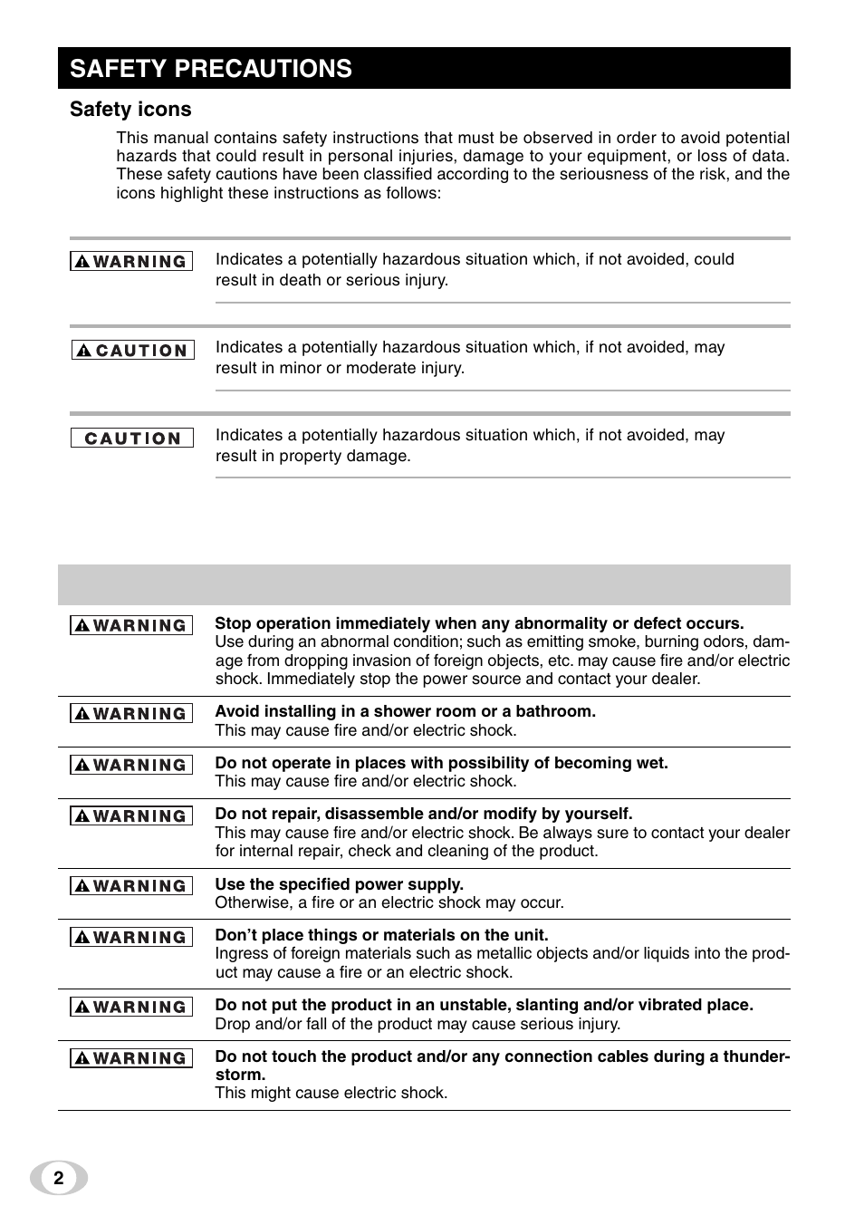 Safety precautions | Toshiba IK-TF9C User Manual | Page 2 / 32