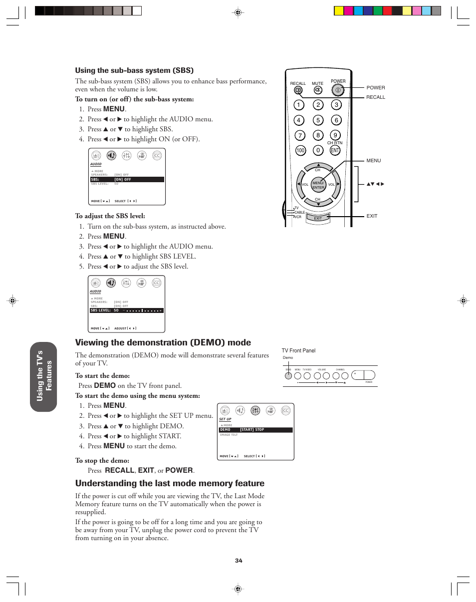 Viewing the demonstration (demo) mode | Toshiba 32AF13 User Manual | Page 34 / 40