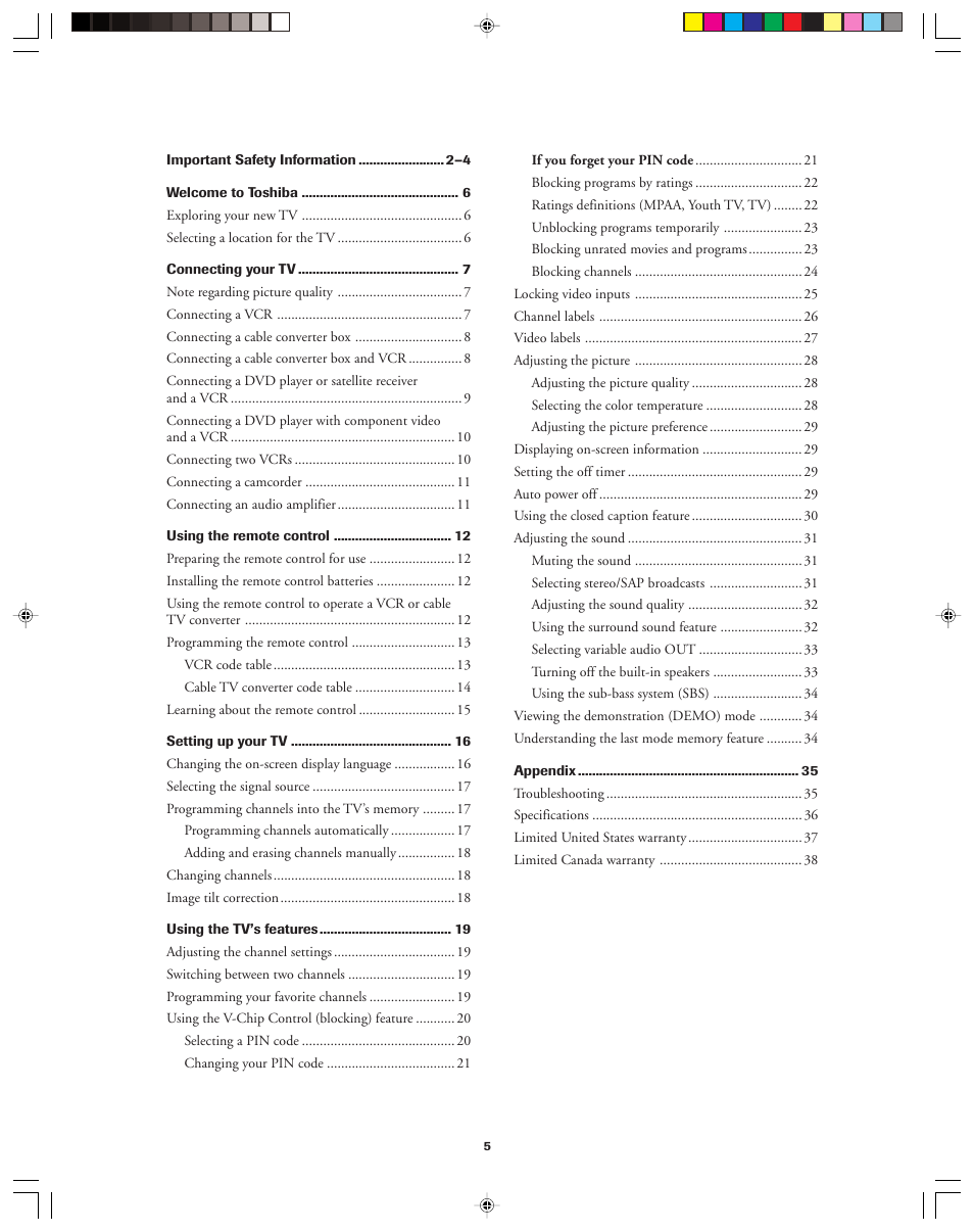 Toshiba 32AF13 User Manual | Page 5 / 40