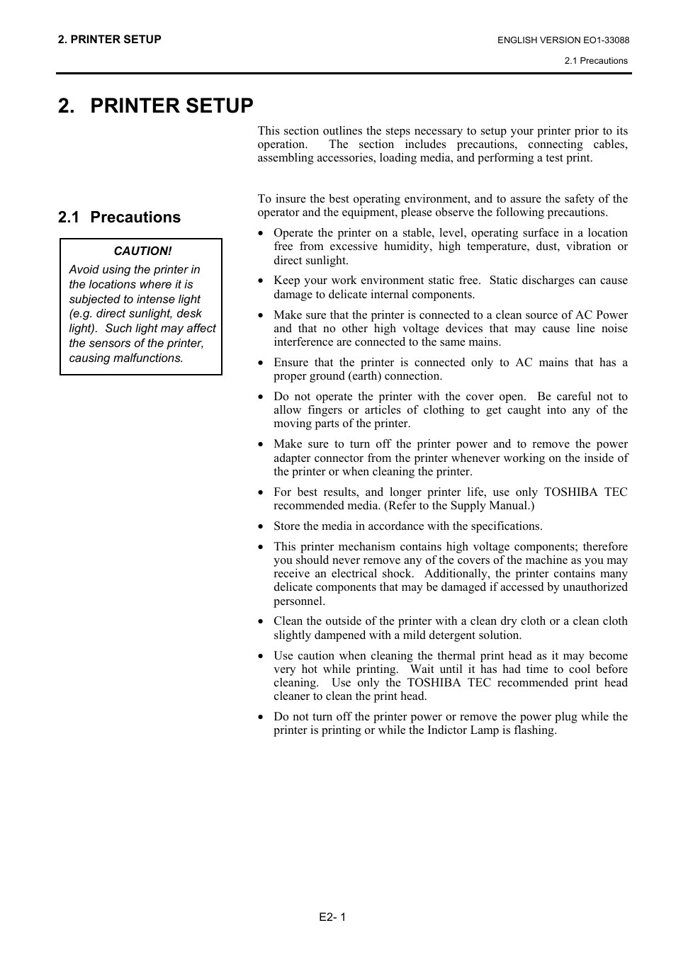 Printer setup, 1 precautions | Toshiba B-EV4D SERIES User Manual | Page 12 / 46