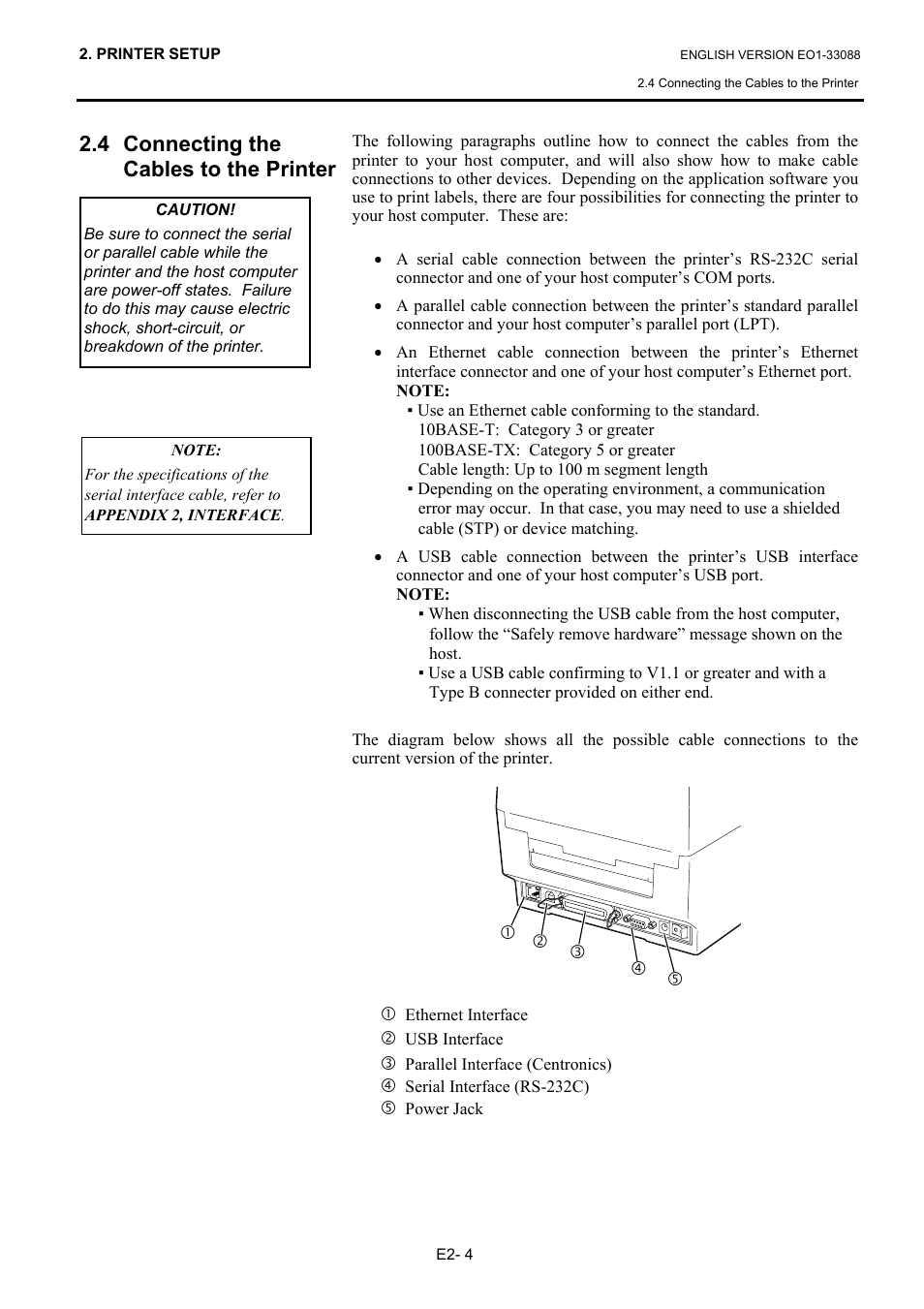 4 connecting the cables to the printer | Toshiba B-EV4D SERIES User Manual | Page 15 / 46