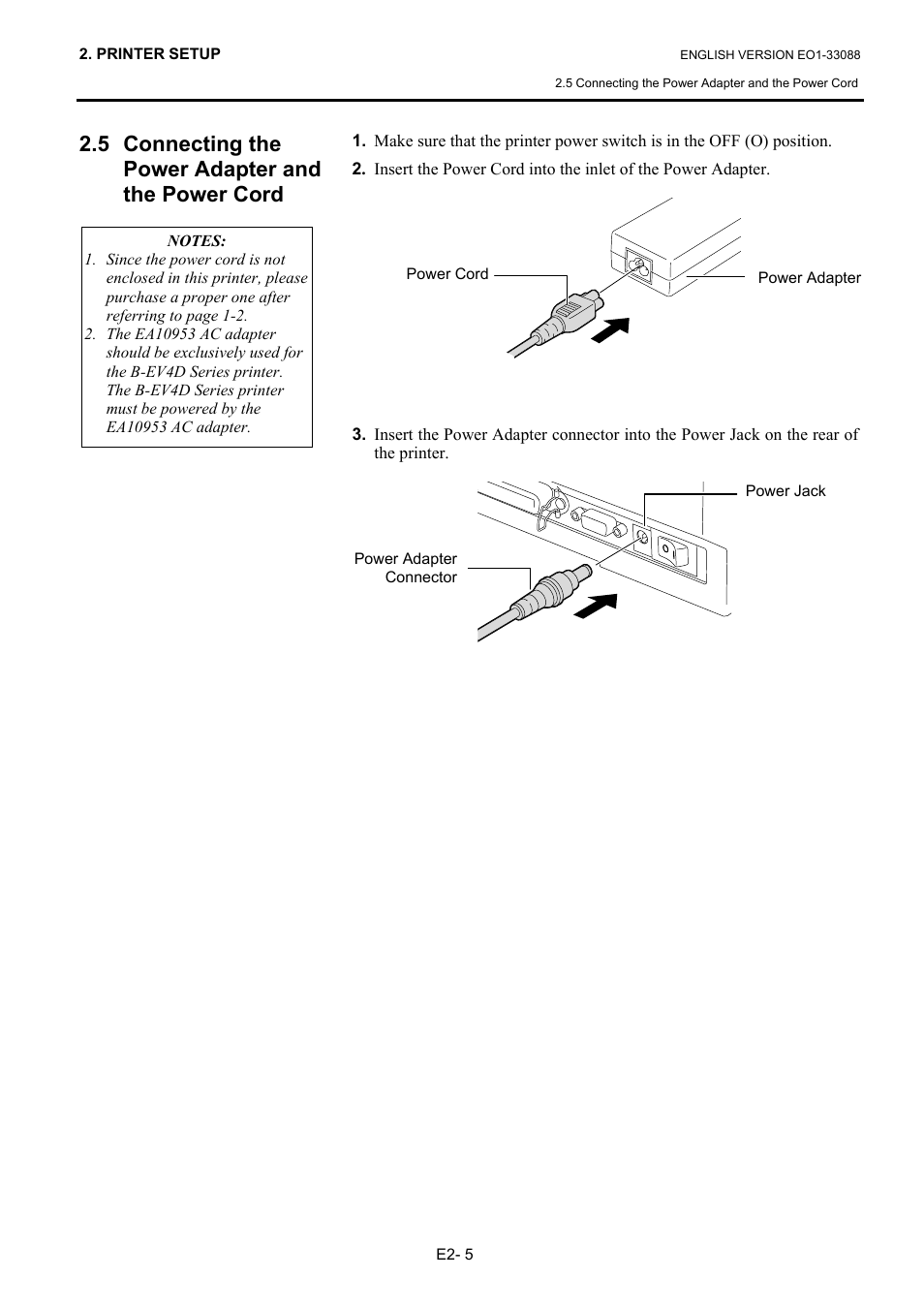 5 connecting the power adapter and the power cord | Toshiba B-EV4D SERIES User Manual | Page 16 / 46