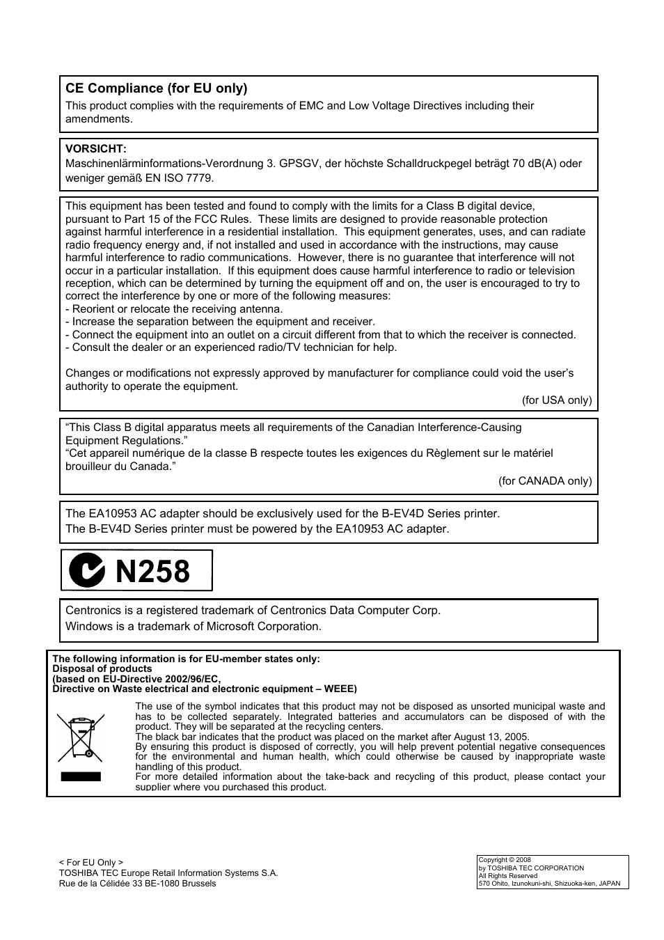 N258 | Toshiba B-EV4D SERIES User Manual | Page 2 / 46