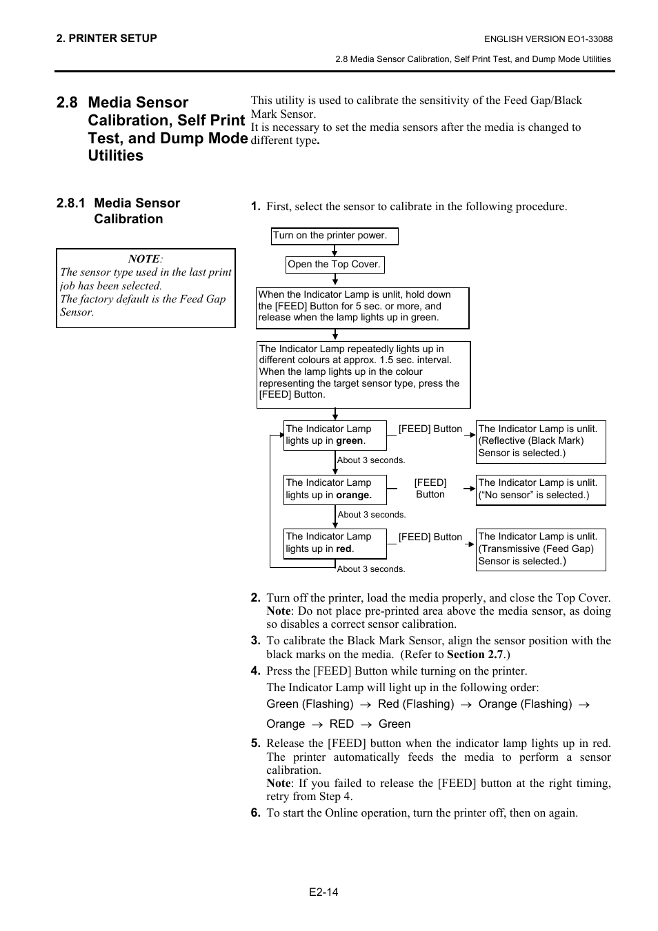 1 media sensor calibration | Toshiba B-EV4D SERIES User Manual | Page 25 / 46