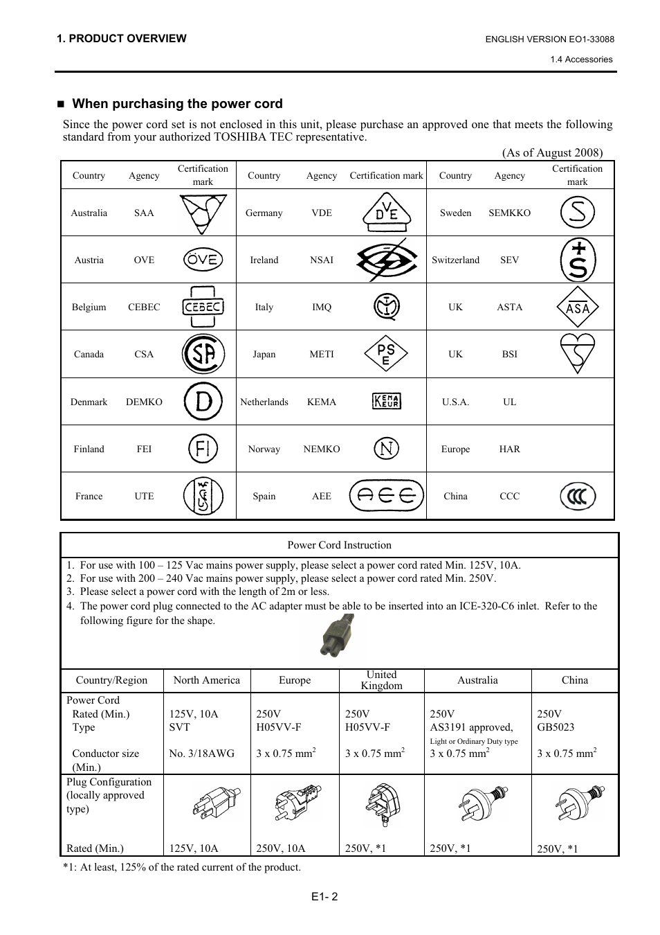 When purchasing the power cord | Toshiba B-EV4D SERIES User Manual | Page 8 / 46