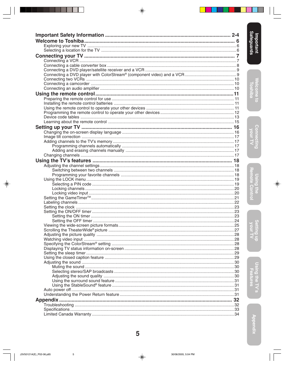 Toshiba 26AF45C User Manual | Page 5 / 36