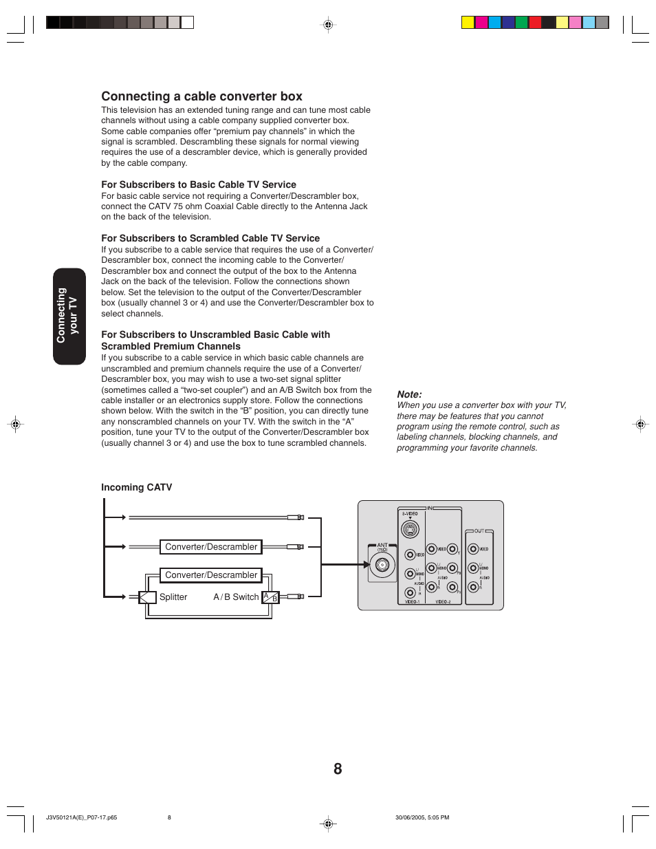 Connecting a cable converter box | Toshiba 26AF45C User Manual | Page 8 / 36