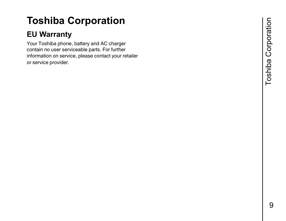 Eu warranty 9, Toshiba corporation, Toshiba corporation 9 | Eu warranty | Toshiba Portege G810 User Manual | Page 10 / 180