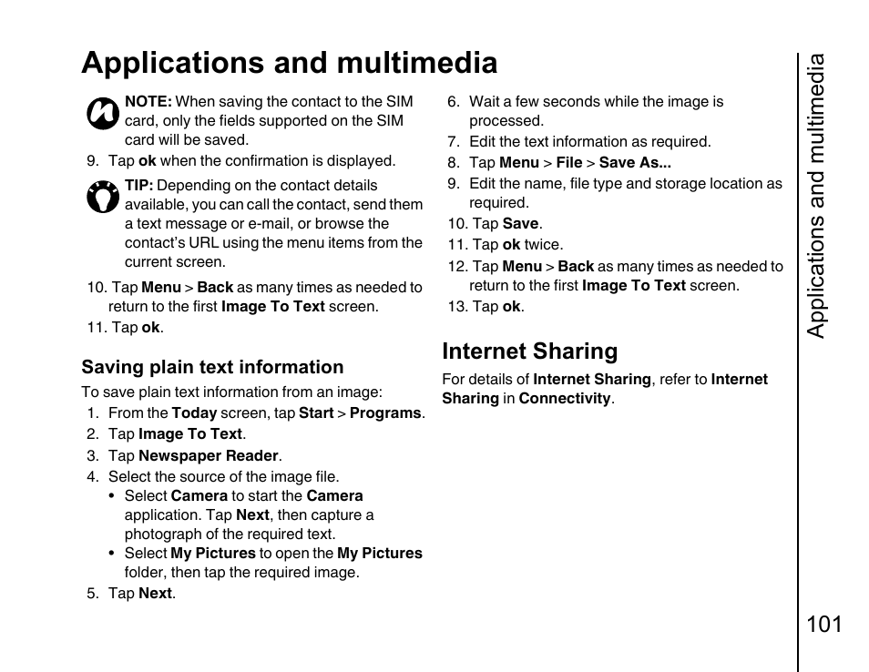 Applications and multimedia, Applications and multimedia 101, Internet sharing | Toshiba Portege G810 User Manual | Page 102 / 180