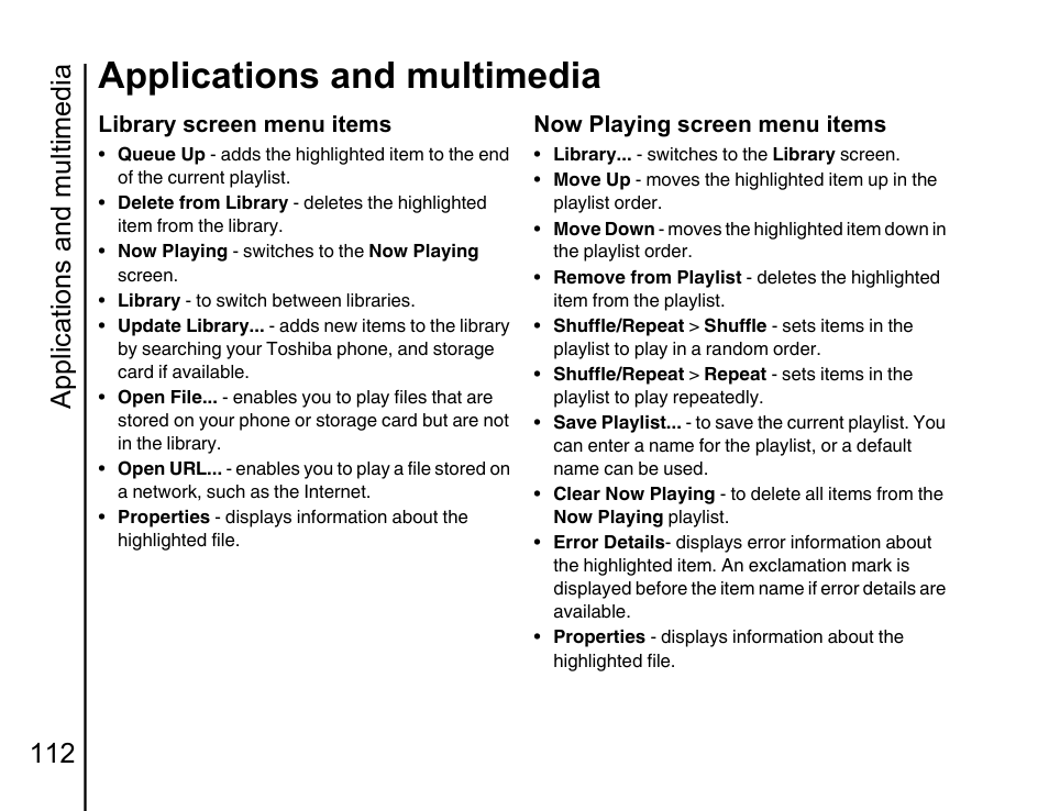 Applications and multimedia, Applications and multimedia 112 | Toshiba Portege G810 User Manual | Page 113 / 180