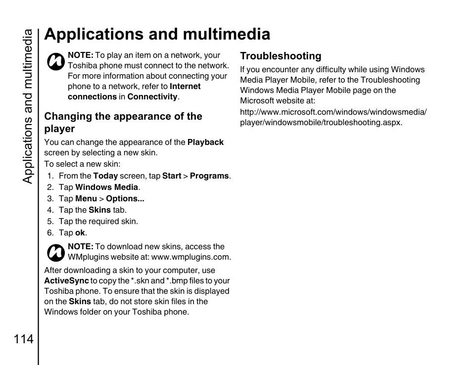 Applications and multimedia, Applications and multimedia 114 | Toshiba Portege G810 User Manual | Page 115 / 180