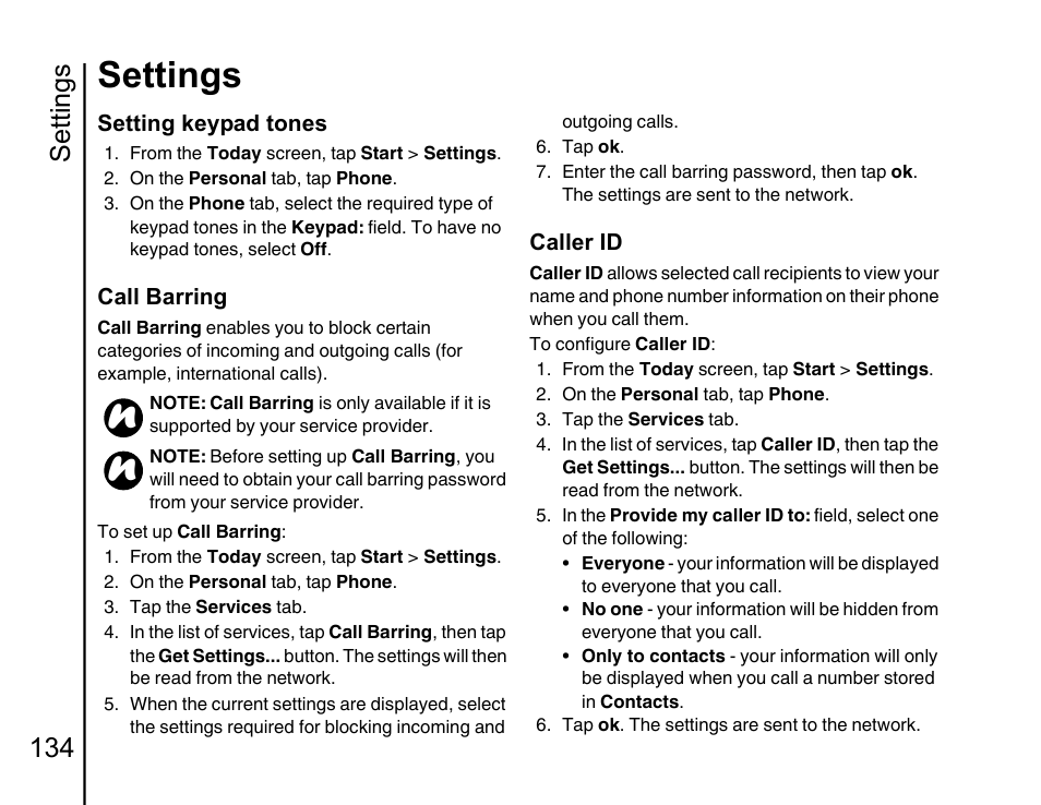 Settings, Settings 134 | Toshiba Portege G810 User Manual | Page 135 / 180