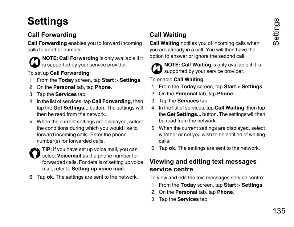 Settings, Settings 135 | Toshiba Portege G810 User Manual | Page 136 / 180
