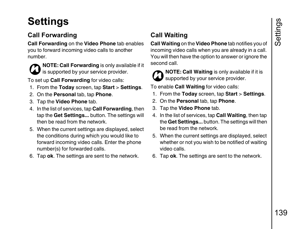 Settings, Settings 139 | Toshiba Portege G810 User Manual | Page 140 / 180