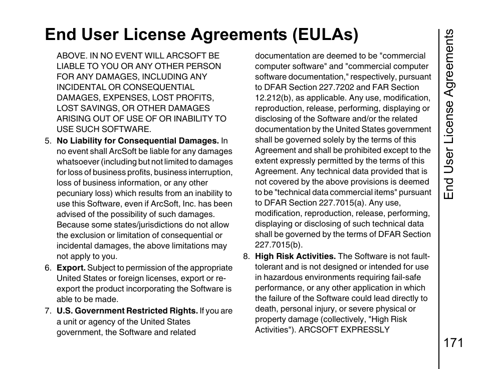 End user license agreements (eulas), End user license agreements 171 | Toshiba Portege G810 User Manual | Page 172 / 180