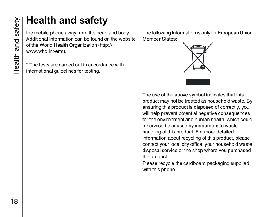 Health and safety, Health and safety 18 | Toshiba Portege G810 User Manual | Page 19 / 180