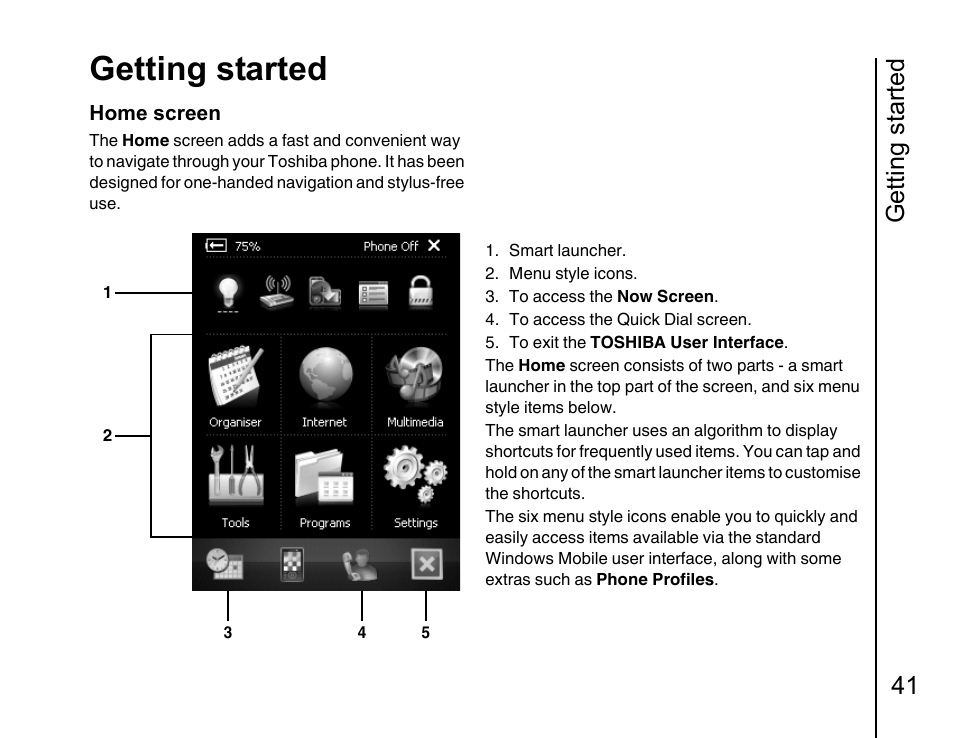Getting started, Getting started 41 | Toshiba Portege G810 User Manual | Page 42 / 180