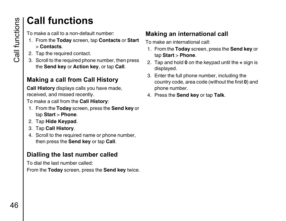 Call functions, Call functions 46 | Toshiba Portege G810 User Manual | Page 47 / 180