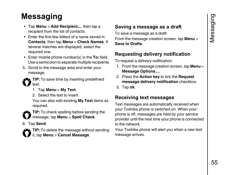 Messaging, Messaging 55 | Toshiba Portege G810 User Manual | Page 56 / 180